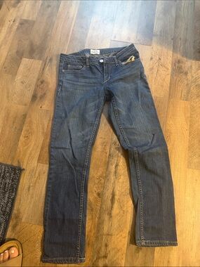 Aeropostale Women's Straight-Leg Jeans in Dark Indigo 7/8 short